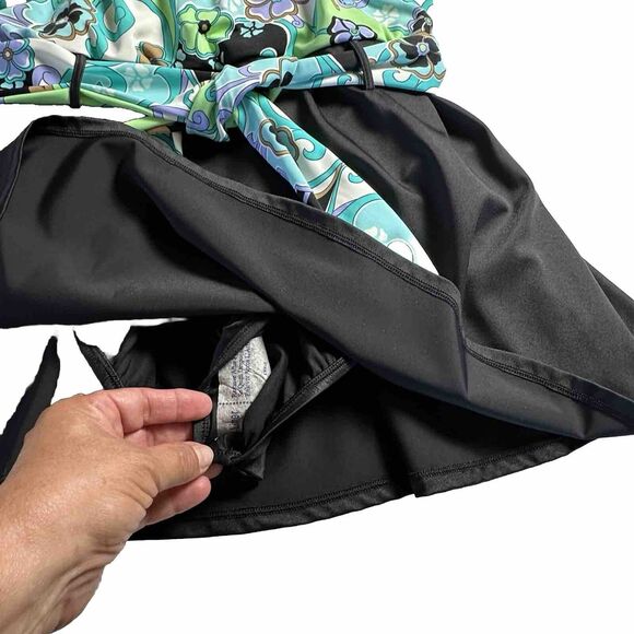 Amoena Women’s 1 Piece Bathing Suit Boho Multicolor V-Neck Skirt Belt Padded 20 - Picture 4 of 10